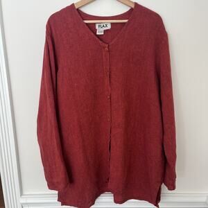 FLAX Red Oversized Linen Tunic Button Up Size Medium